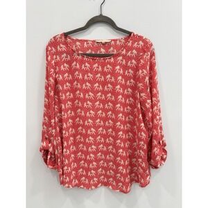 41 Hawthorne Red Elephant Print Sheer Blouse Top Women's Large